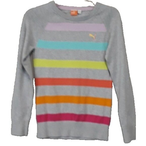 Y2K Puma Womens Sweater XS Gray Pink Striped Rainbow Pullover Preppy Twee - Picture 1 of 7